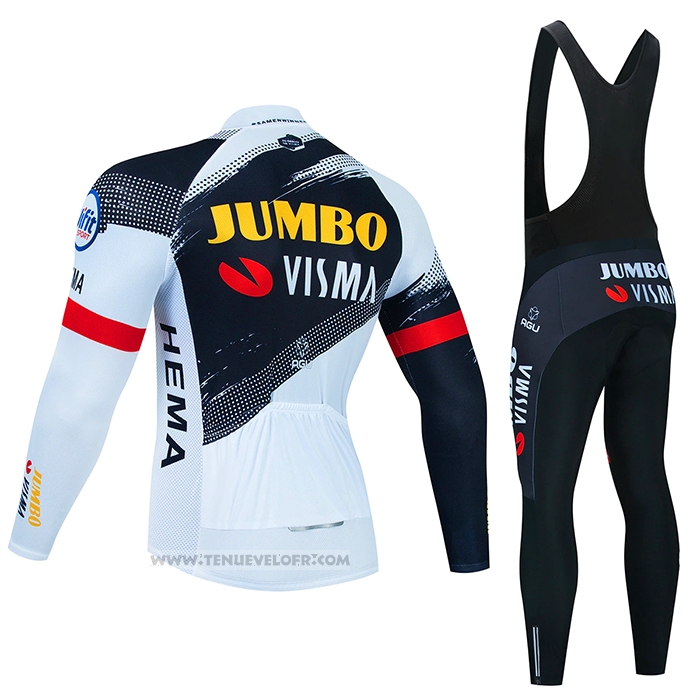 2023 Maillot Cyclisme Jumbo Visma Noir Blanc Manches Longues et Cuissard